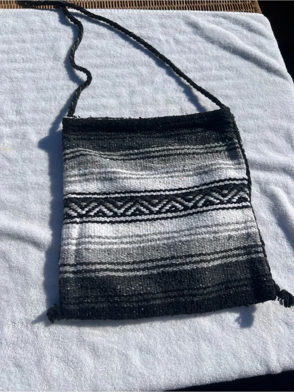 Handwoven Black and White Patterned Crossbody Bag